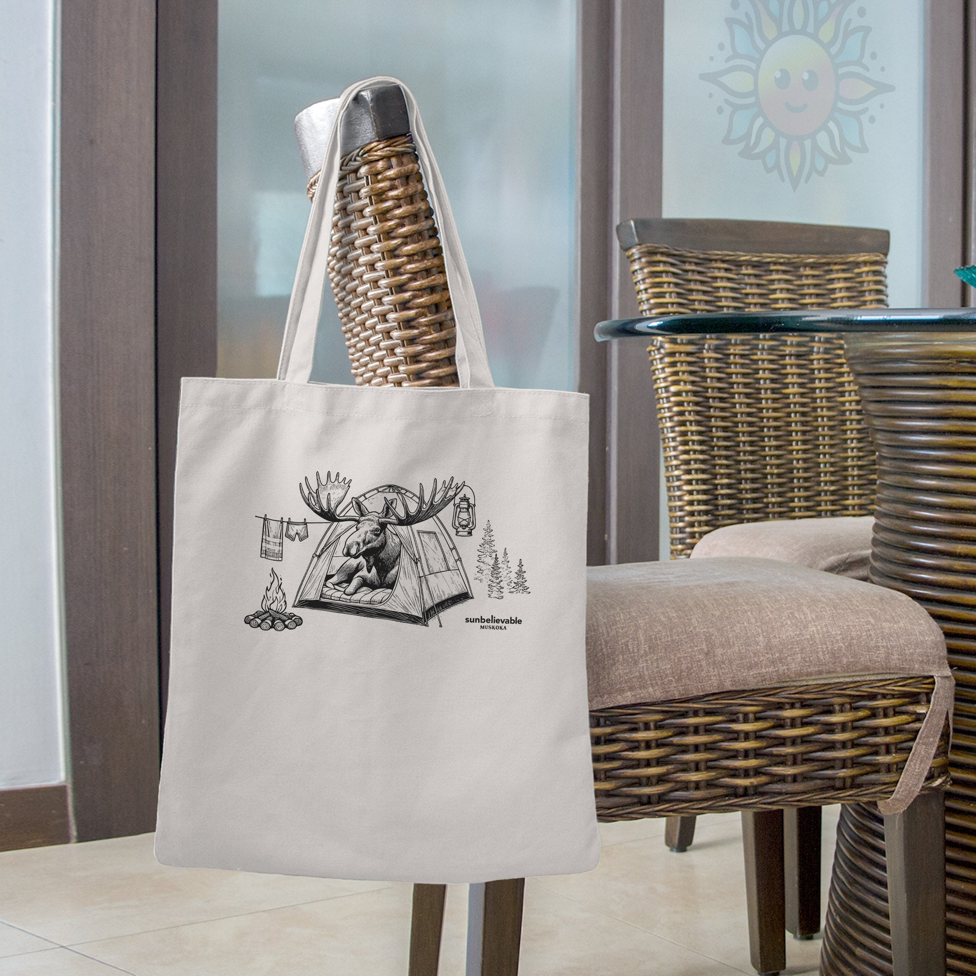 Camping Moose Tote Bags
