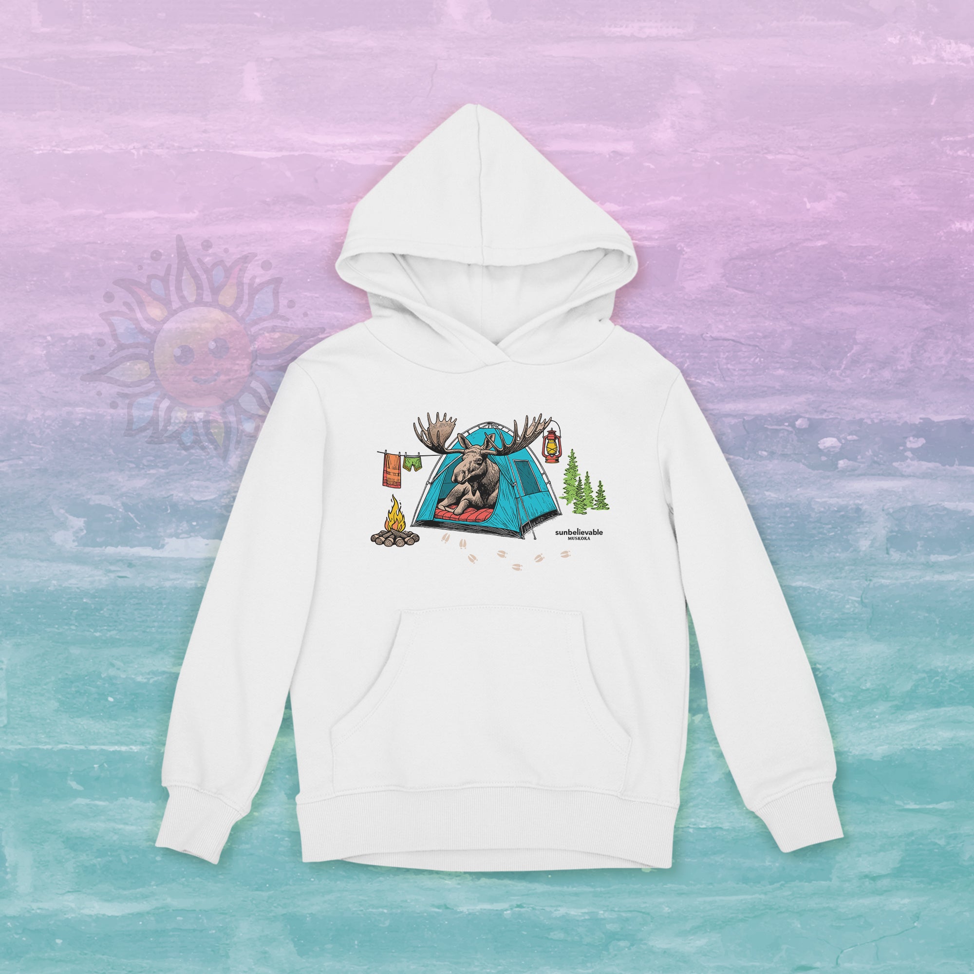 Youth Camping Moose Hoodie