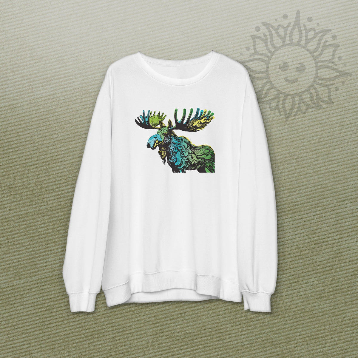 Adult Blue/Green Moose Crew Neck Sweatshirt