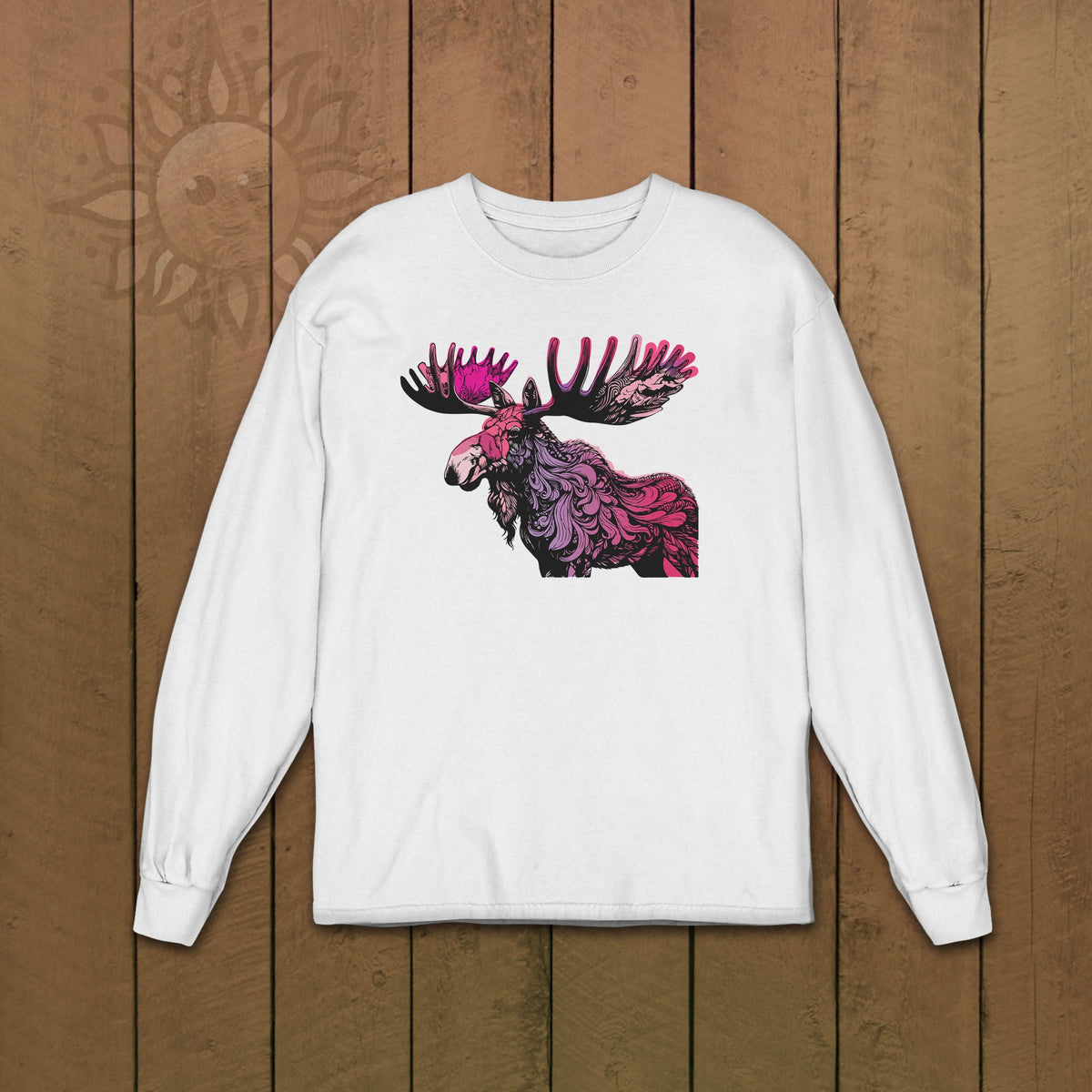 Adult Pink Moose Long Sleeve Tshirt